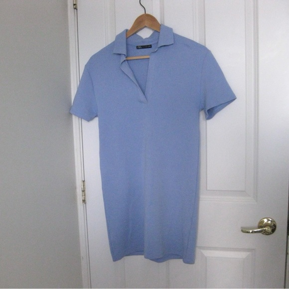 ZARA Blue Ribbed Polo Bodycon Mini Dress - Picture 9 of 11